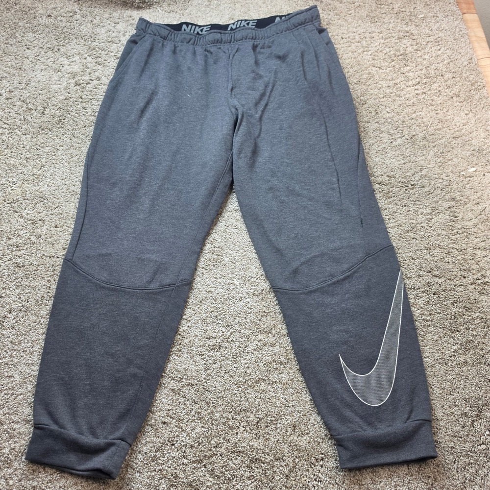 Nike Dri-FIT Joggers Mens XXL 2XL Gray Big Swoosh Athletic Sweatpants Adult